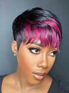 150% Density Short Pixie Cut Wigs for Women, Gorgeous Fluffy Wigs with Bangs, Synthetic Wigs for Party, Daily Use