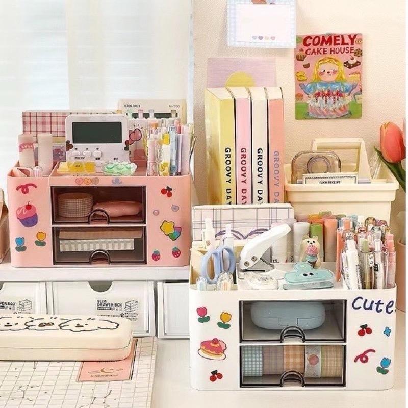 Kệ đựng bút để bàn học hộp vuông , hộp đựng đồ trang điểm lưu trữ đồ dùng học tập decor bàn làm việc