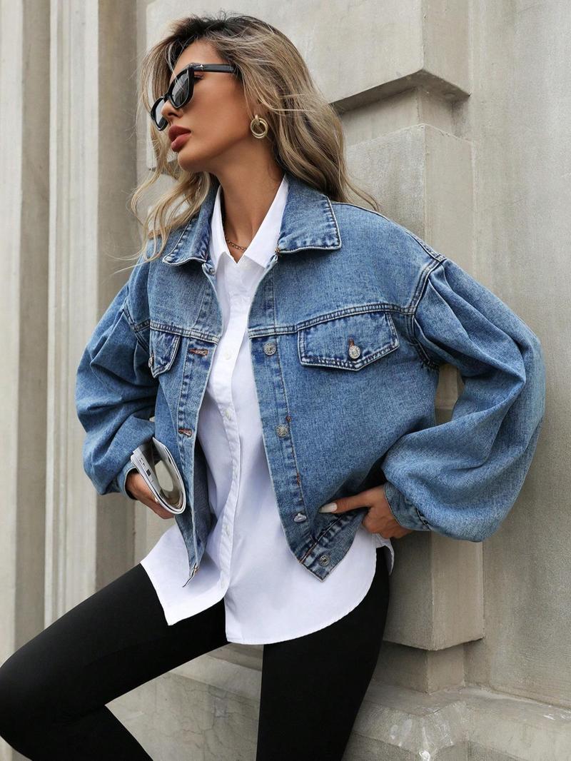 Product Introduction of Women's Distressed Denim Jacket, Fashion Casual Long Sleeve Button Up Outerwear for Daily Wear, Ladies Clothes for All Seasons 4