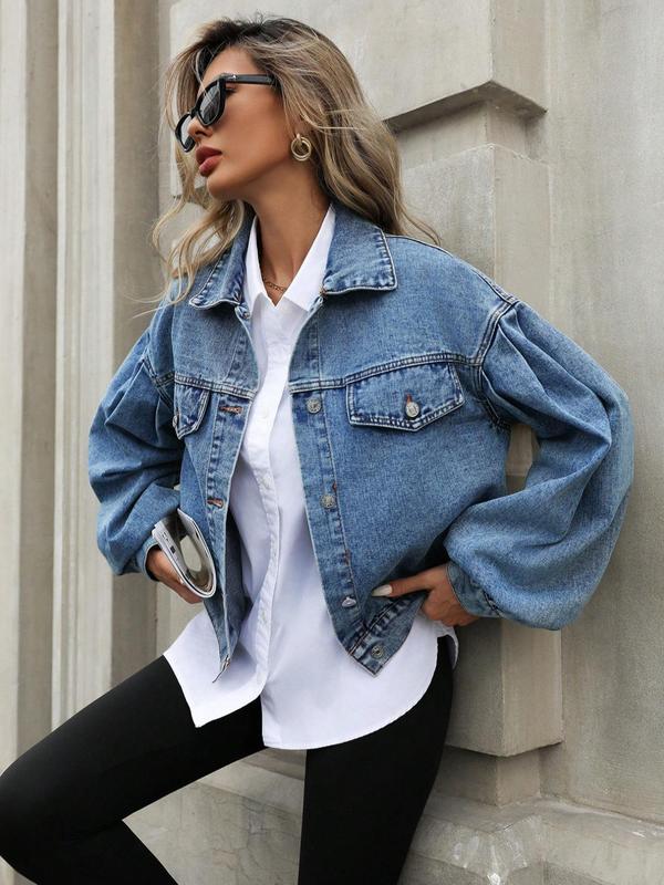 Women's Distressed Denim Jacket, Fashion Casual Long Sleeve Button Up Outerwear for Daily Wear, Ladies Clothes for All Seasons 3