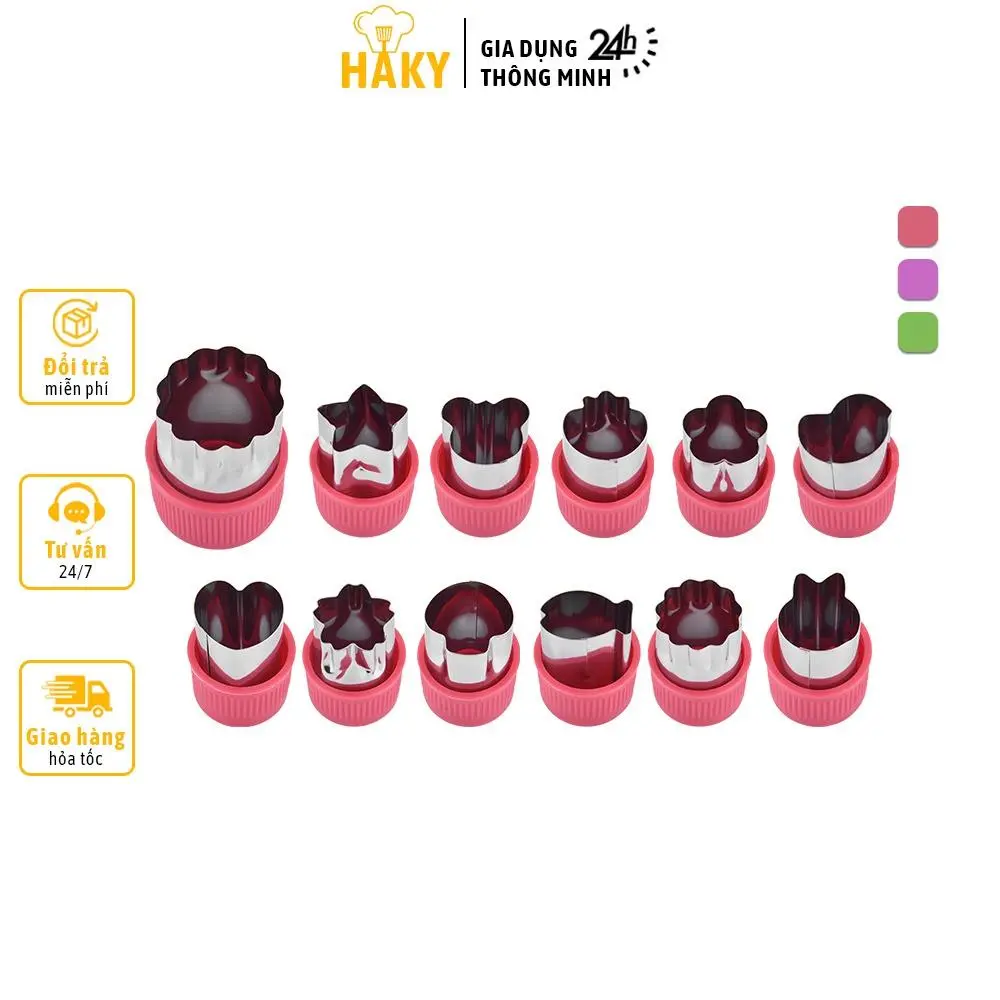 Bộ 12 khuôn cắt tạo hình rau củ quả bằng thép không gỉ cao cấp HAKY002, khuôn cắt đa năng, tiện dụng, an toàn và bền