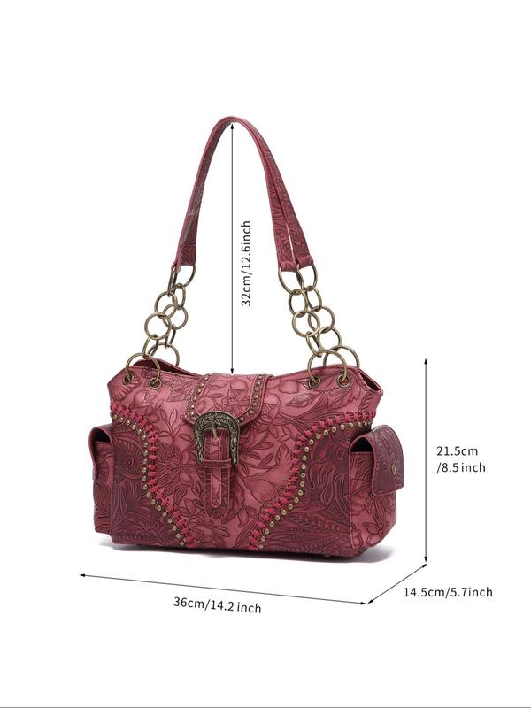 Fashion Vintage Floral Embossed Buckle Decorated Square Bag,  Casual Shoulder Bag for Women, All-match Handbag for Daily Used 6