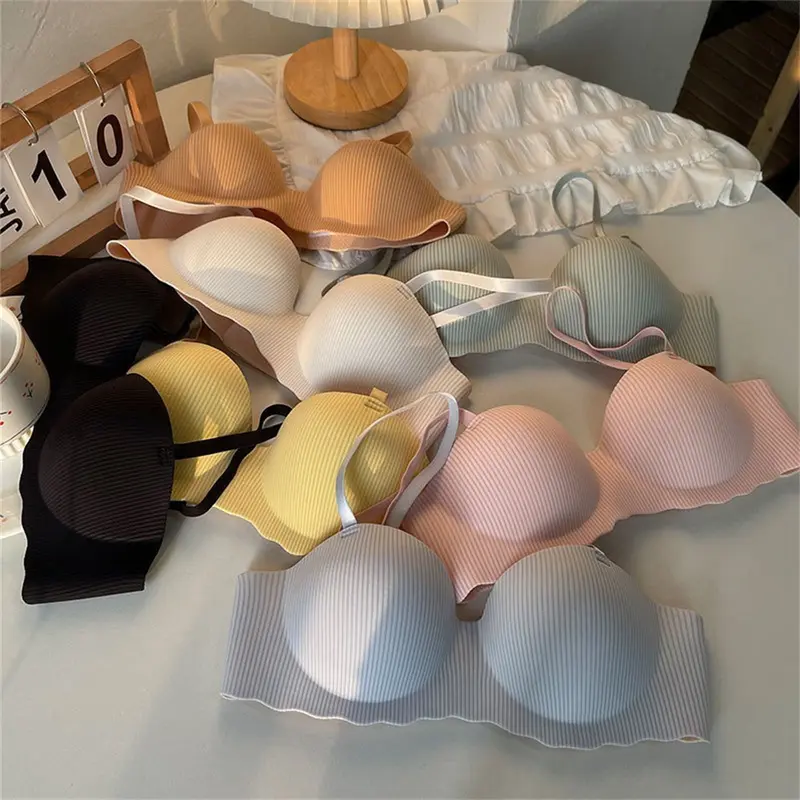 Áo Ngực Nữ, Liền Mạch, Đẩy Lên, Cúp Cố Định, Thoải Mái, Sọc, Làm Bằng Bông, Không Dây, Ngoại Cỡ, Áo Ngực, Bralette, Thiết Kế Đơn Giản, Thích Hợp Cho Bé Gái, Đồ Lót 1