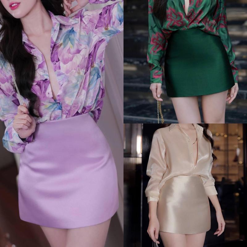 CHÂN VÁY DÁNG A CHẤT TAFTA LỤA SIÊU ÓNG DÀY DẶN MAY DẤU VIỀN MAY CÓ QUẦN BẢO HỘ Có Ảnh shop tự chụp