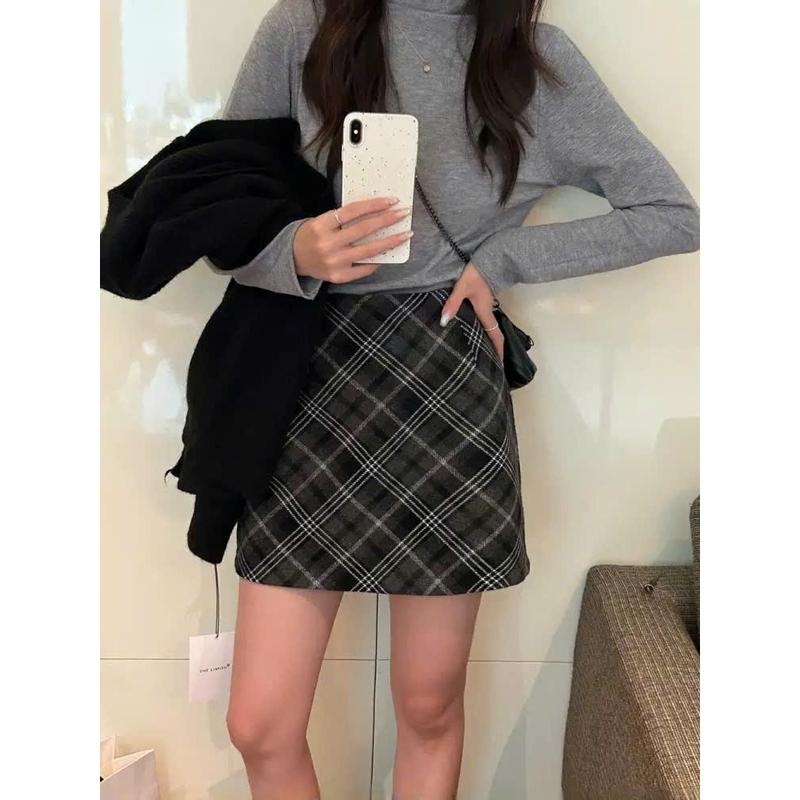   Bigsize 55-100kg  Chân váy dạ kẻ sọc caro nhiều màu dáng ngắn thời trang thu đông 