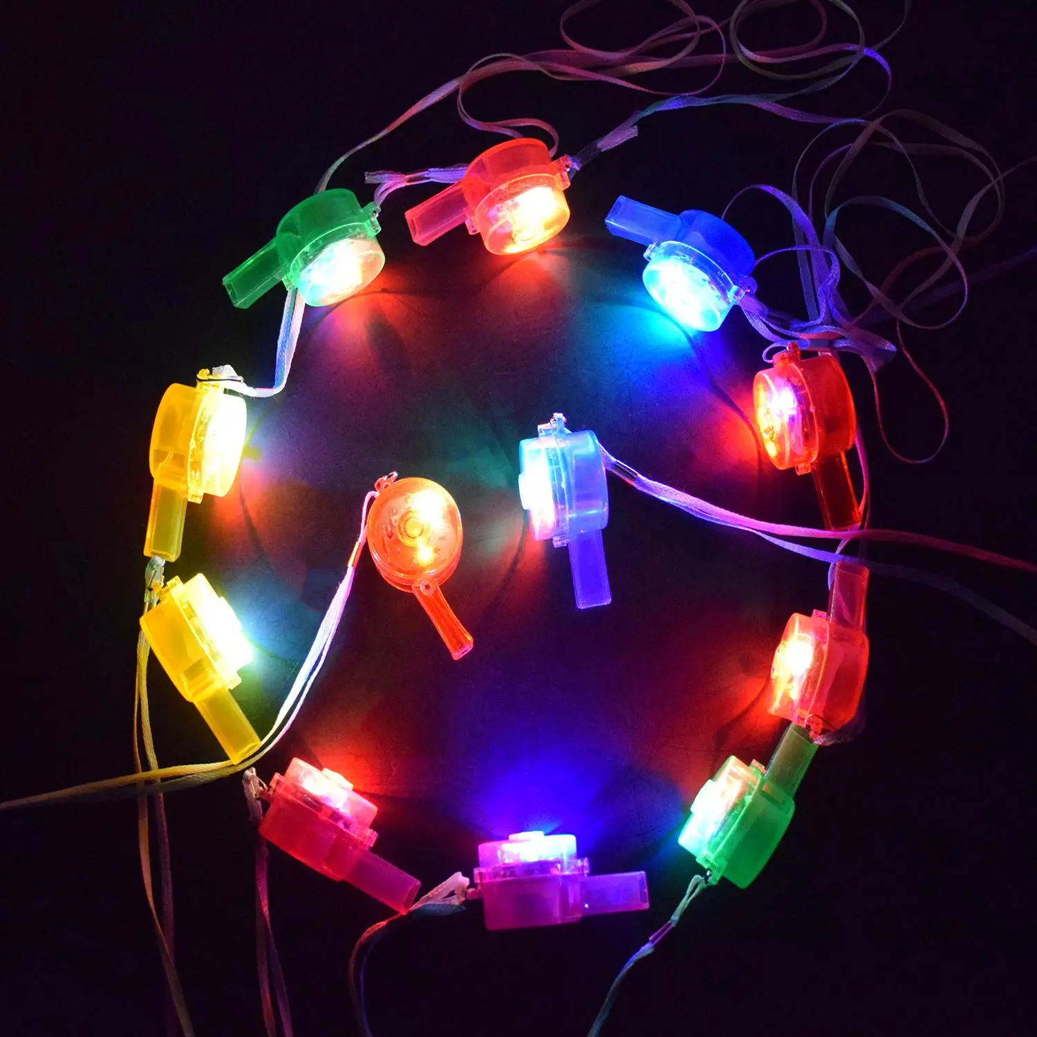 12pcs Glow Whistle, LED Light Up Whistle With Lanyard For Kids, Creative Party Favors