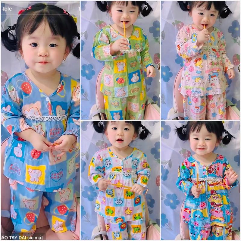 BỘ QUẦN ÁO VẢI TOLE/ LANH BÉ GÁI TAY DÀI QUẦN DÀI (5-35KG) TD GÁI