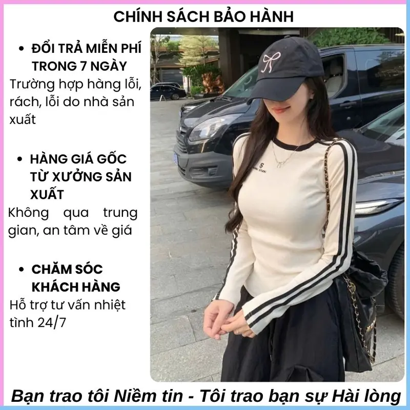 Áo thun nữ tay dài cổ tròn phối viền màu thời trang, áo thun nữ vải tăm Hàn mềm mát Sport Đồng AT71 Top Women 3