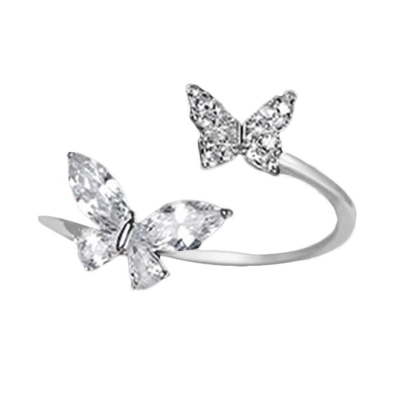 Product Introduction of Sparking Double Butterfly Adjustable Ring Butterfly Design Daily Ocassion White Finger Accessory Gifts For Women 19