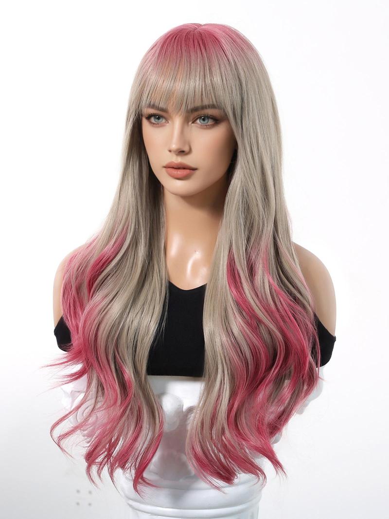 Product Introduction of Long Ombre Color Curly Wigs for Women, Gorgeous Fluffy Wigs with Bangs, Synthetic Full Machine Wigs for Party, Daily Use 2