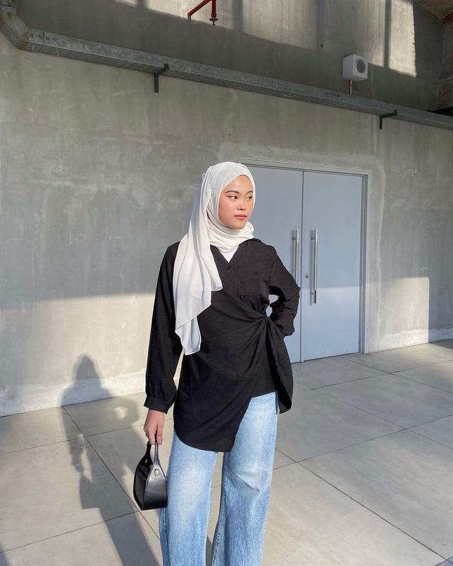 LINDY Ava Top - Atasan Oversized Basic Kemeja Crinkle Outfit Korean Style Casual Formal 0