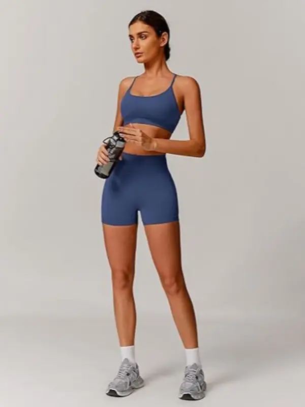 Women's Criss Cross Backless Crop Sports Bra & High Waist Shorts Sports Set, Breathable Comfortable Sports Set for Yoga Gym Workout Running, Ladies Sportswear for All Seasons 8