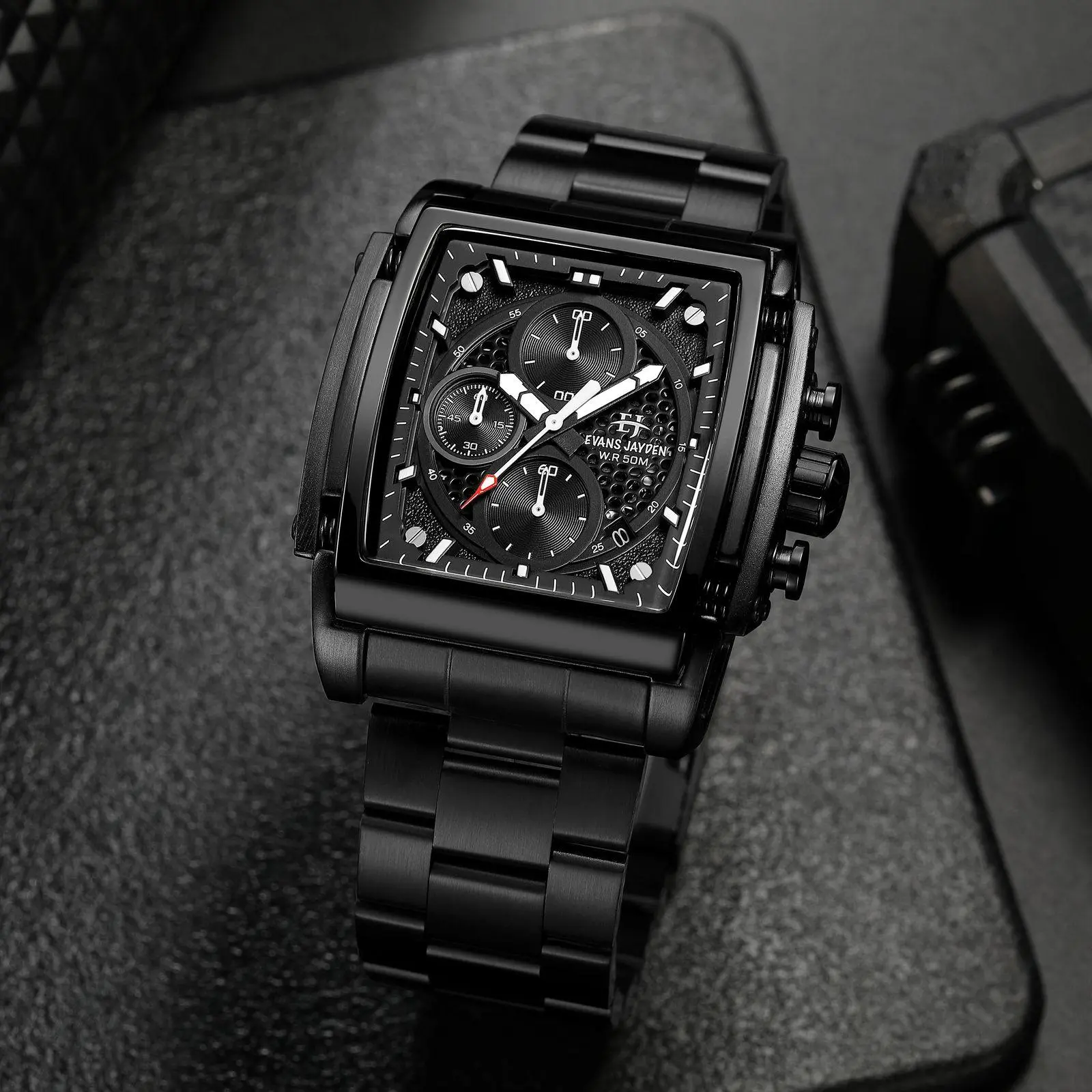 Jam Tangan Pria Evans Jayden 9619 Rantai Stainless Steel Chronograph Kaca Sapphire Water Resistant 5ATM - Jam tangan - jam tangan cowok keren