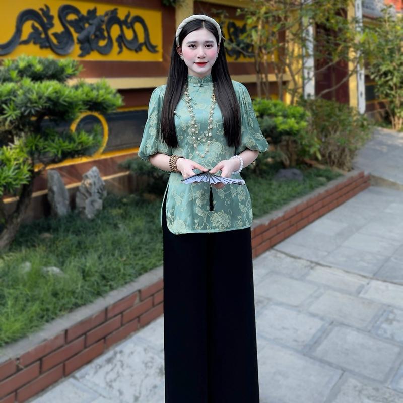 Bộ pháp phục đi chùa tay bồng chất liệu l.ụa 0