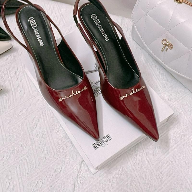 Giày cao gót chất da bóng hoạ tiết chữ ký lên dáng tôn da 7-9cm 1