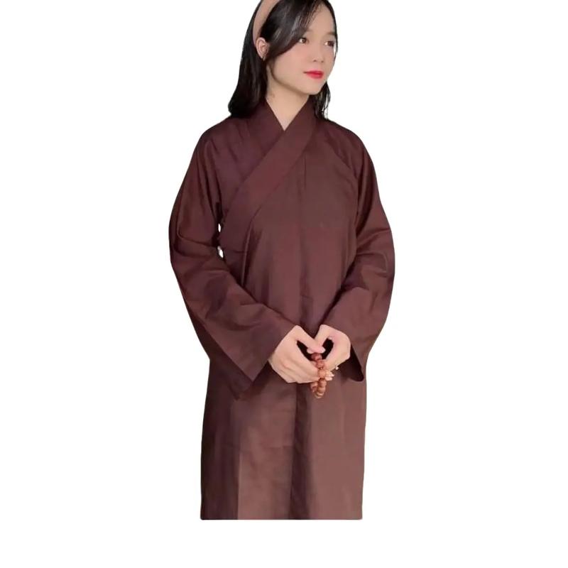 Áo tràng kate nam nữ - áo tràng phật tử Top  Women Nâu Kem Kem Nhung Voi