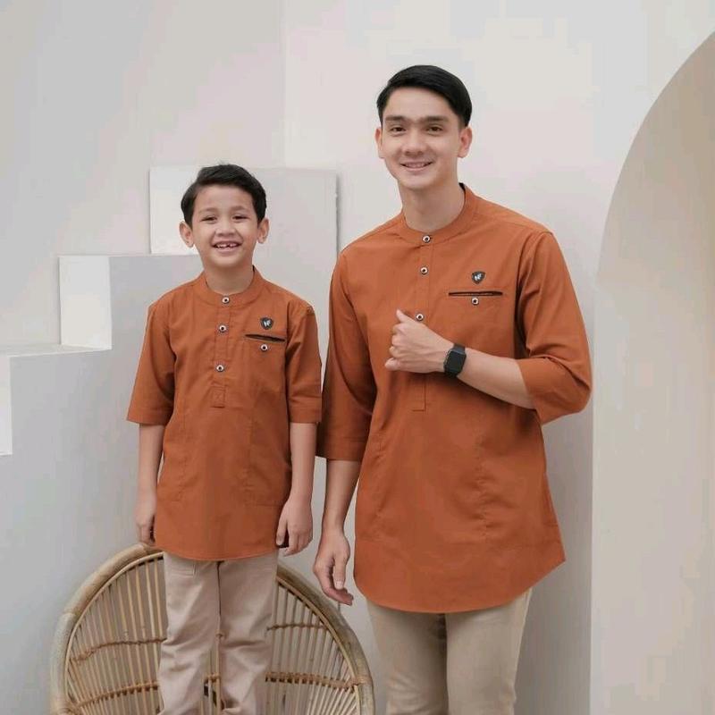 Baju Koko Kurta Couple Ayah Anak Lengan 3/4 Laris Series - Atasan Koko Warna Tercota Mega Riski 0