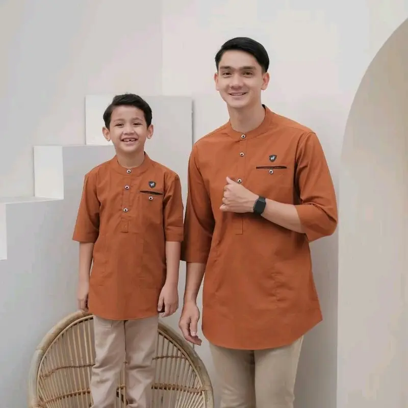 Baju Koko Kurta Couple Ayah Anak Lengan 3/4 Laris Series - Atasan Koko Warna Tercota Mega Riski 0