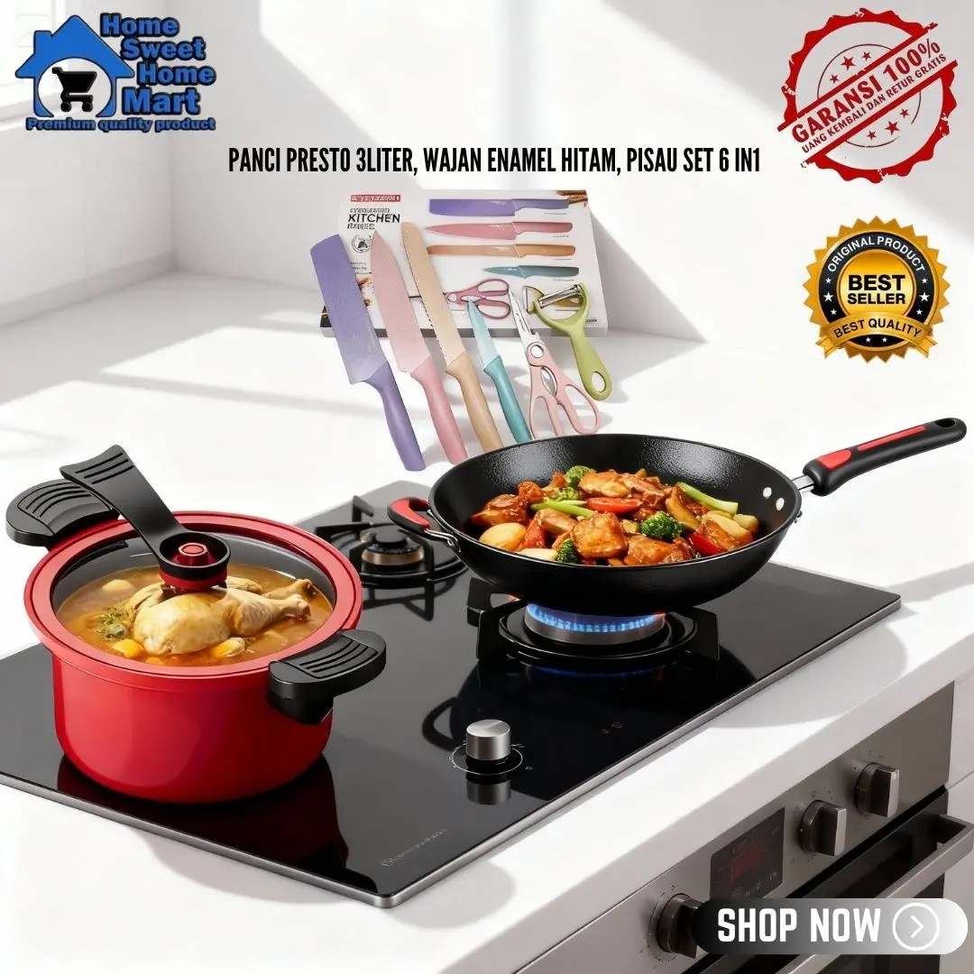HSH COD PAKET COMBO WAPIPA ( 1PCS WAJAN GAGANG ENAMEL 32CM , 1PCS PISAU JERAMI SET , 1PCS PANCI PRESTO 3.5L )