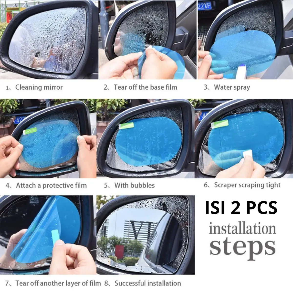HL0238 2 PCS Stiker Anti Air Hujan Pelindung Spion Mobil Motor Anti Fog Film Car
