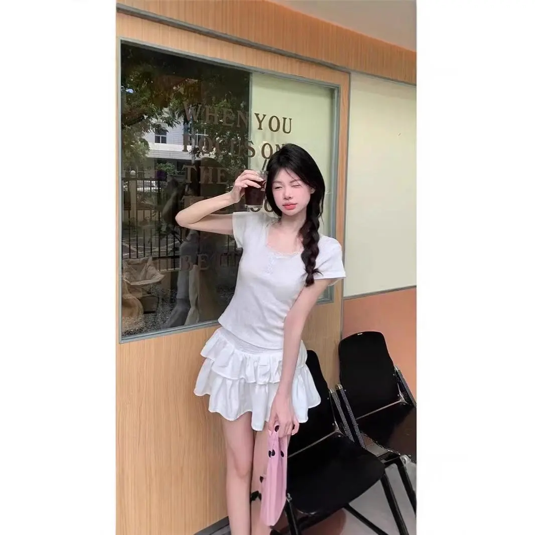 Áo Thun ngắn Tay Viền Ren Trắng, Dành Cho Nữ, Phong Cách Mùa Hè, Thiết Kế Độc Đáo Và Tuyệt Đẹp, Ngắn Độc Đáo, Áo Cô Gái Nóng Bỏng, Độc Đáo, Năm 2025