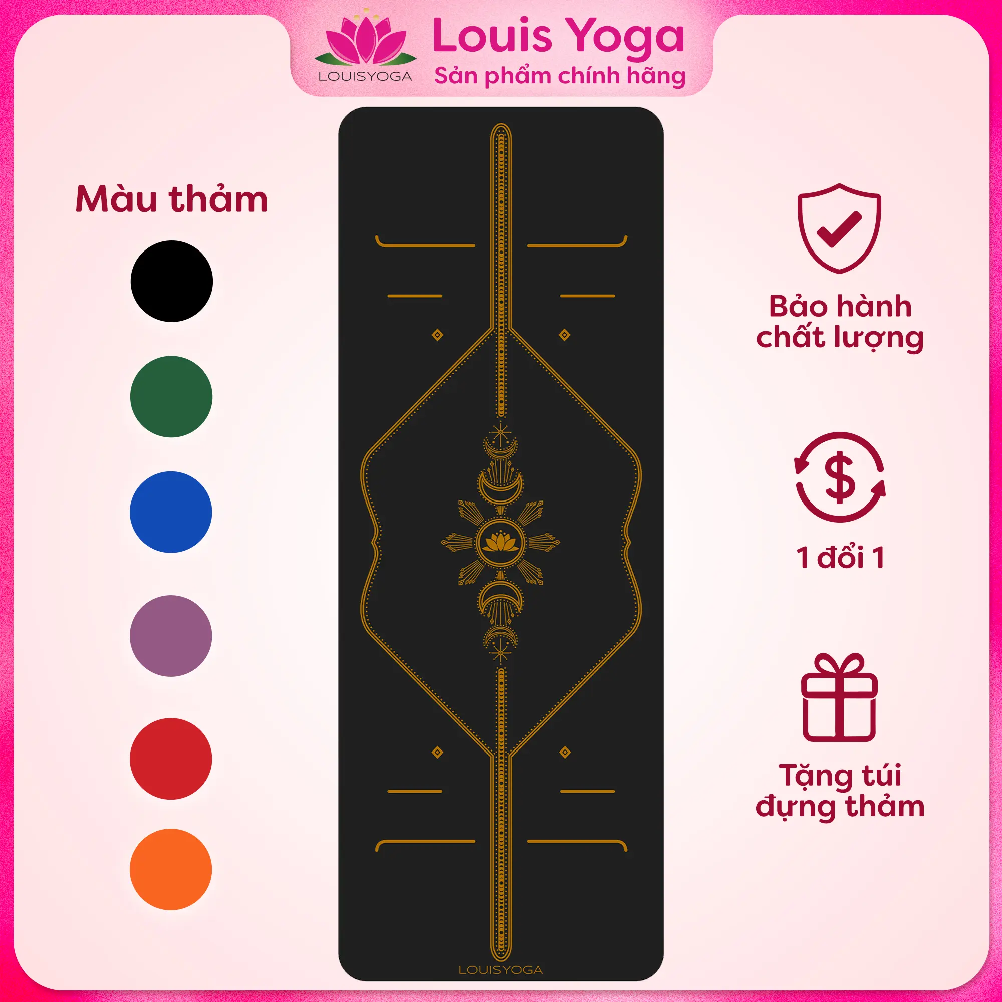 Thảm Yoga cao su Louis Yoga - MOON - Mặt bóng, thiết kế 2 lớp, thấm hút tốt