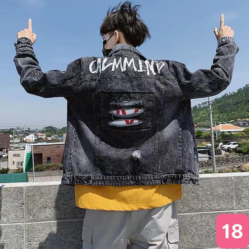 Áo khoác jean nam màu xám nhạt rách chất liệu bò cao cấp co dãn nhẹ AK37 form dáng chuẩn đẹp Menswear Jacket Có Cổ Có Túi 3
