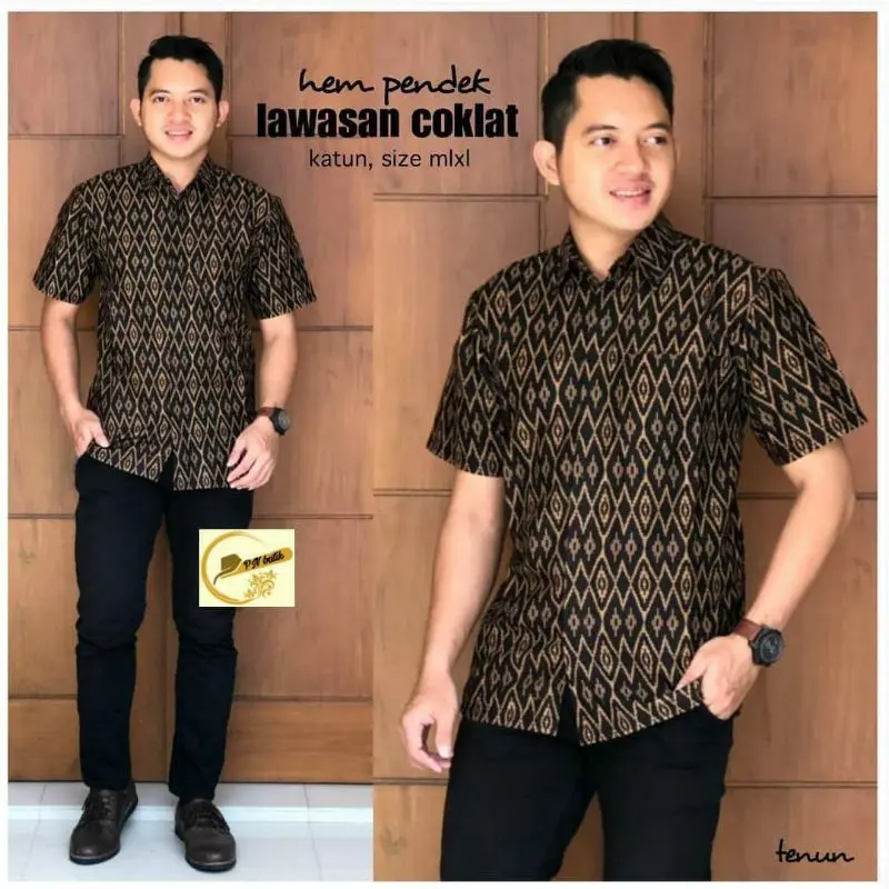 Hem Lawasan Coklat Batik Sogan Seragam Batik Baju Kerja Batik Atasan Motif Pria Katun Pendek Couple Pekalongan