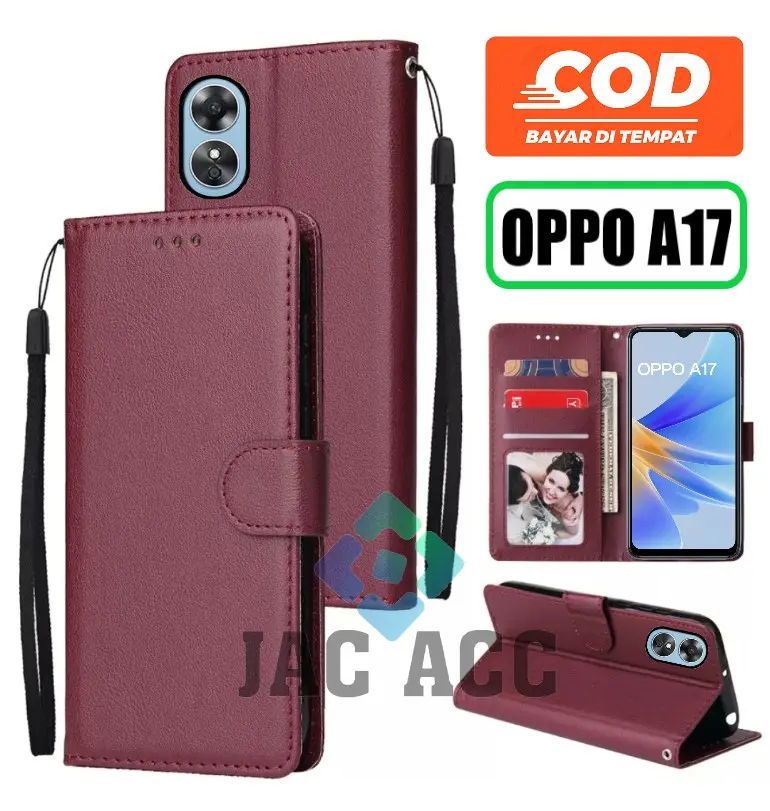 DOMPET HP PREMIUM UNTUK OPPO A17 NEW 2022 LEATHER FLIP CASE PREMIUM UNTUK OPPO A17 NEW 2022