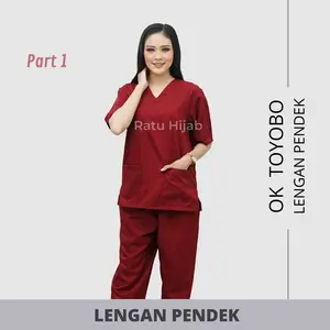 [RatuHijabCilacap] Doctor Scrubs's / Baju Ok Oka Lengan Pendek / Baju Jaga Perawat /  Baju Jaga Bidan / Seragam Perawat BahanToyobo Celana Panjang Wanita Kerah V Katun