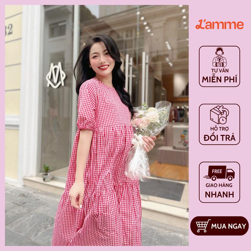 [L'AMME] Váy bầu đầm bầu JULY Dress chất liệu đũi hàn thoáng mát, mềm mại, thiết kế dáng váy babydoll trẻ trung, thanh lịch, màu sắc tươi mát mùa hè Lamme BE HAPPY . BE MOMMY