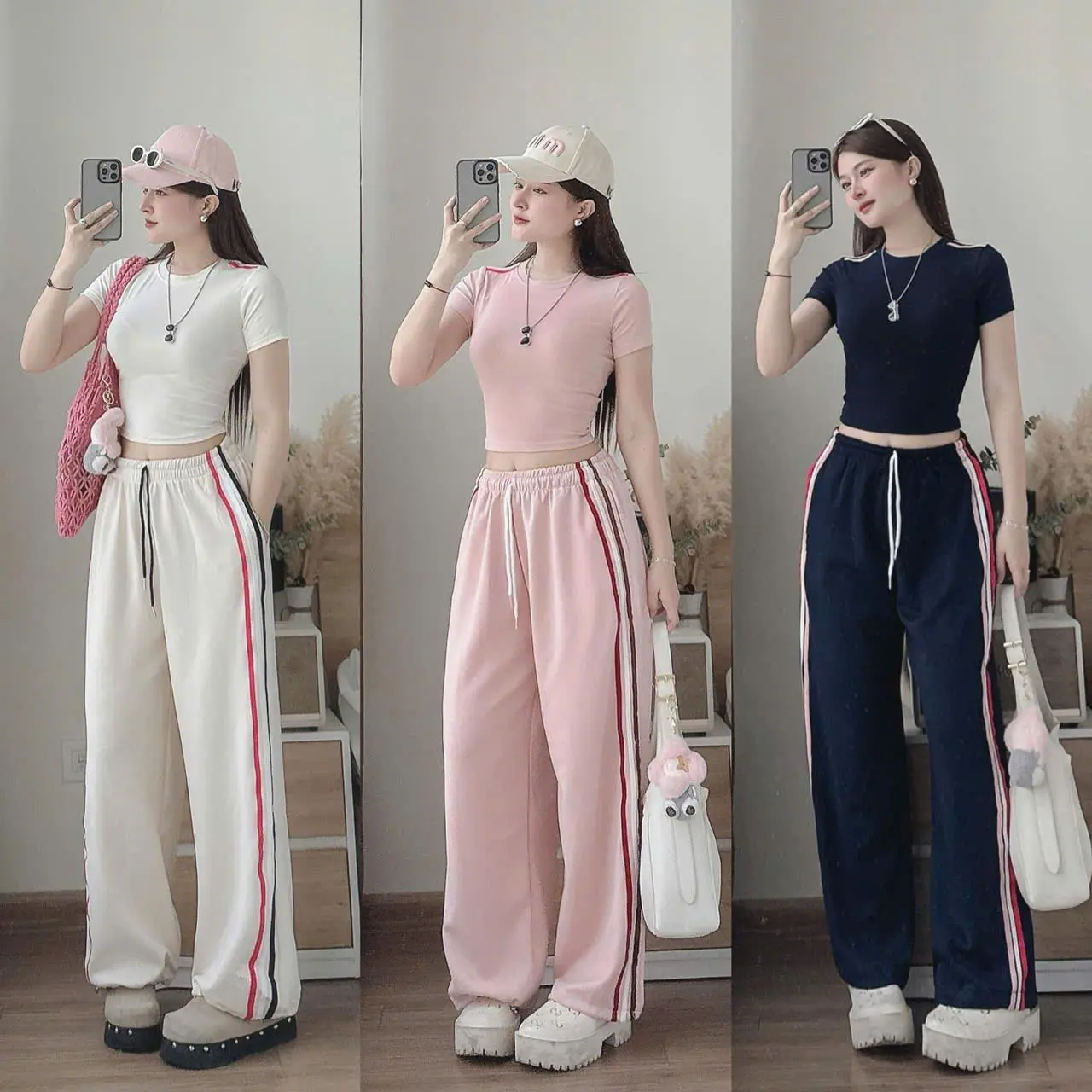 Sét áo thun cổ tròn Croptop Nhiều Màu Hot Trend mix quần dài tôn dáng sang chảnh - Dành cho các nàng dạo phố +TOP WOMEN