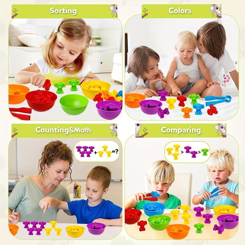 Counting Koala Toys Matching Game with Sorting Bowls, 1 Set Manipulatives Montessori Learning Toys, Color Classification and Sensory Game Set for Kids Play, Christmas Gift 6