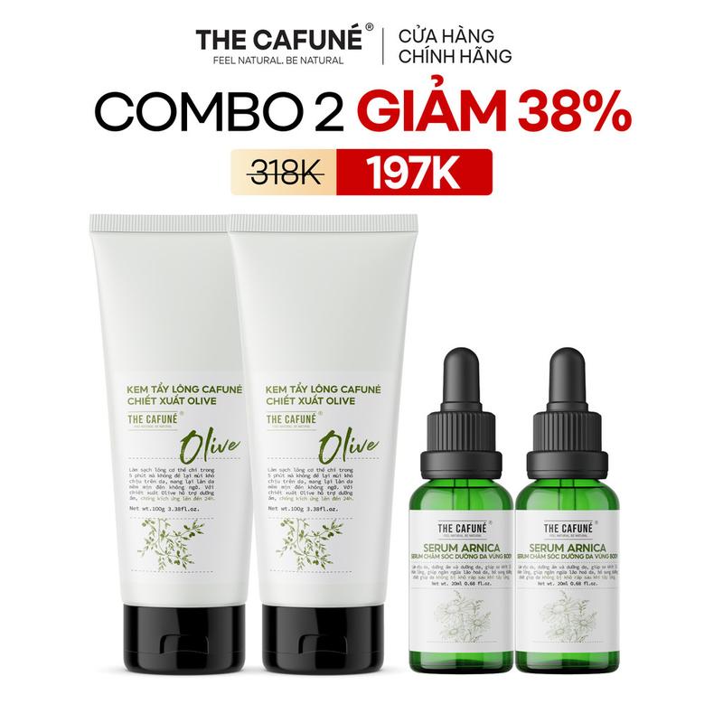 MUA 2 GIẢM 38% Bộ 2 Combo Kem Tẩy Lông Olive Và Serum Dưỡng Cafuné Triệt Lông Vùng Kín Bikini Chân Tay Nách 100ml