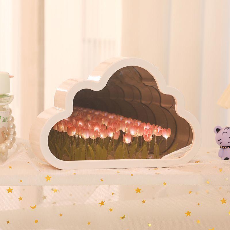 Gương hoa mây đèn ngủ hoa tulip tự làm vật liệu gói quà tặng sinh nhật ngày lễ tình nhân cho bạn gái quà tặng