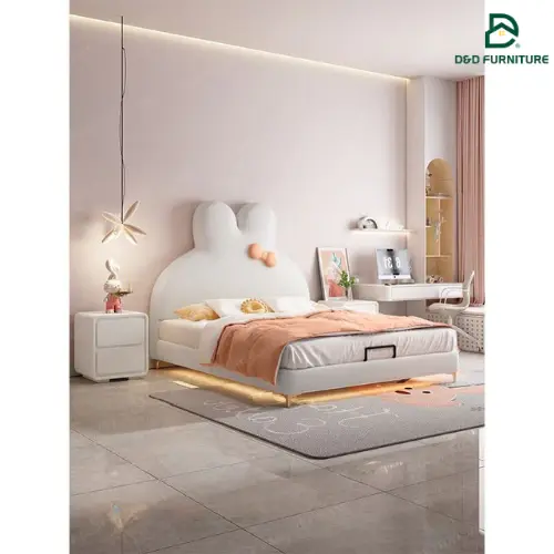 [FREESHIP HÀ NỘI] Giường Ngủ Cho Bé B016 Thương Hiệu D&D Việt Nam Hình Tai Thỏ Bọc Da Nỉ Nhiều Màu 1