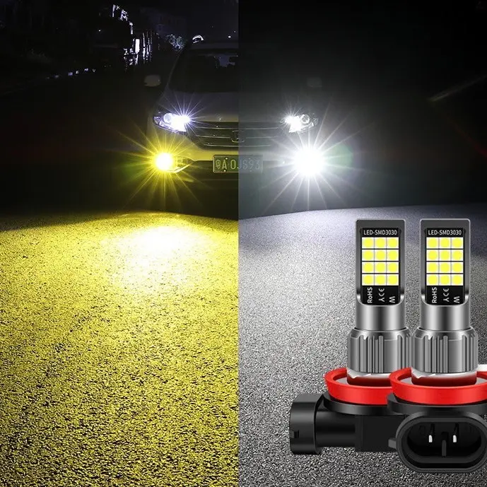 Foglamp Led Mobil 2 Warna H8 H9 H11 HB4 24 SMD 2 Pcs R315 Car 0