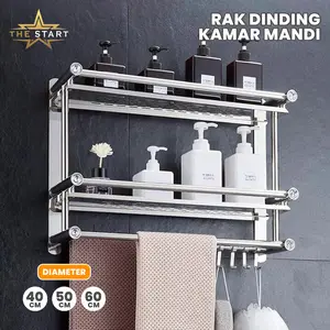 Rak Dinding Kamar Mandi Rak Toilet Rak Gantung Stainless Rak Handuk Sabun Serbaguna Rak Handuk Tempel 1-3 Susun