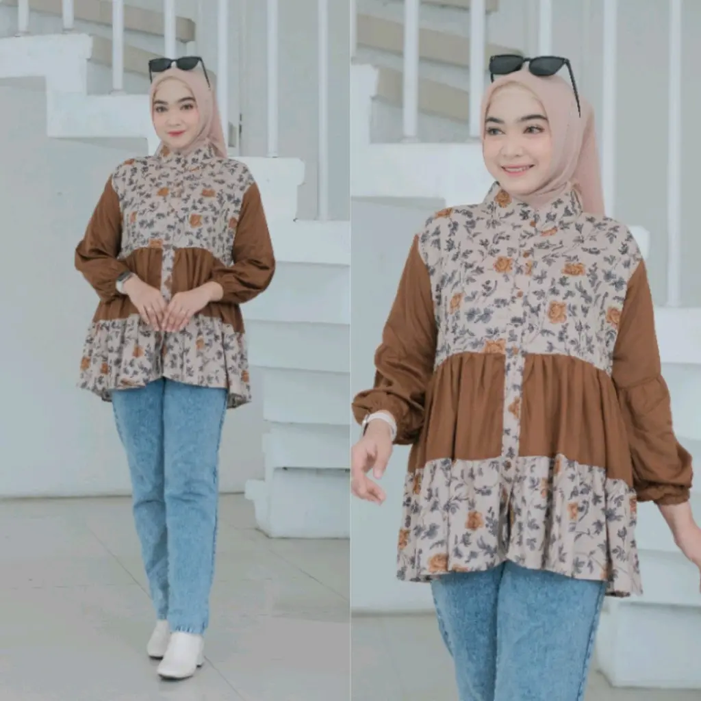 SORAYA BLOUSE REMPEL KOMBINASI LD 100 BAHAN RAYON PREMIUM