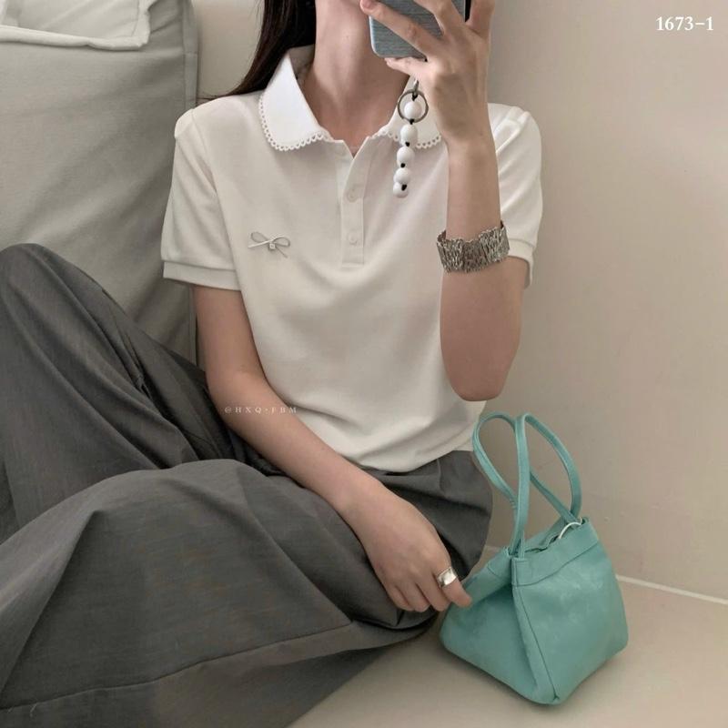 Áo Polo Nữ Cổ sen viền trắng phối Nơ tag FBM (A88) @Rice 6