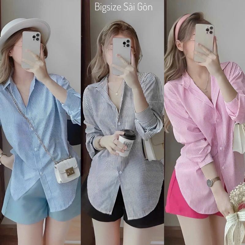 Áo Sơ Mi Kẻ Sọc Cao Cấp Thanh Lịch Bigsize 45- 90 Kg Dễ Thương Nữ Women Top - B.1517