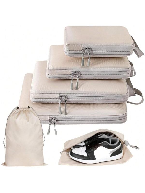 Durable Fabric Compression Lightweight Packing Cubes for Suitcases, Travel Organization Pouch, Travel Essentials Carryall 2025, Light Travel Suitcase Organizer Bags Set, with Shoe Bag, Expandable Packing Luggage Organizer Bags, Space-saving Accessories