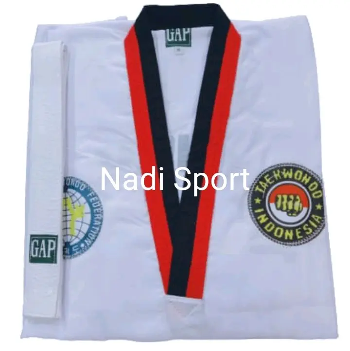 Baju Taekwondo Anak Kerah Hitam Merah