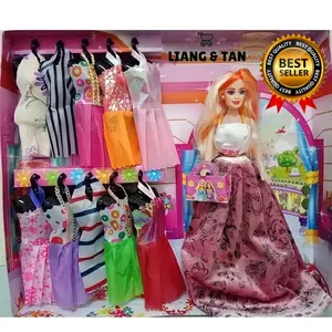 ( BISA COD ) PROMO Mainan Anak Perempuan Boneka Plus Gaun Dress Baju Pengganti 10 PCS SNI Murah