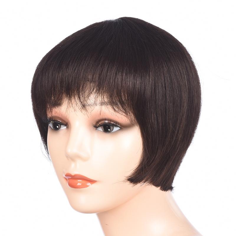 Natural black hand-woven H twist real H short straight bangs Bob hcut head cover short H human head cover 4