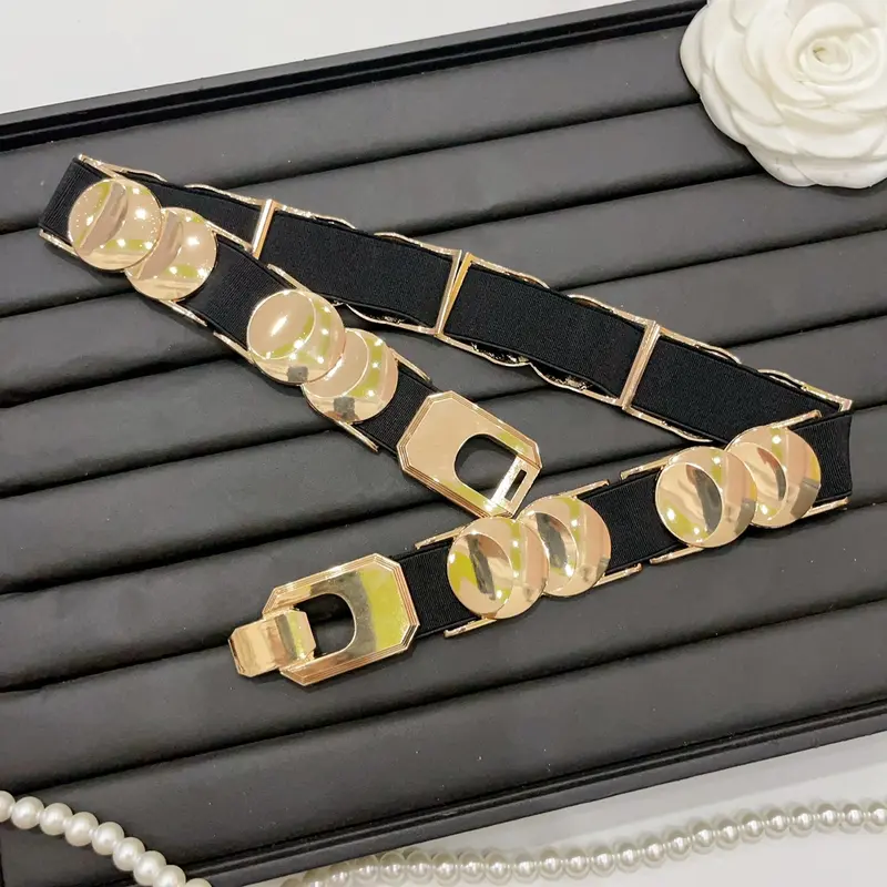 Đai Đai Váy  Mặt Tròn Kim Loại, 3cm Phối Chun, Co Giãn Đơn Giản Cho Nữ - H&T SHOP 4
