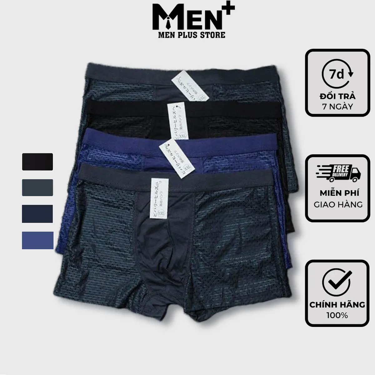 Set gồm 4 quần boxer nam cao cấp xuất nhật - Quần sịp nam thông hơi cao cấp