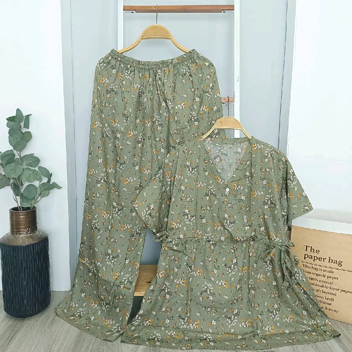 SETELAN KIMONO JUMBO ONESET KIMONO RAYON PREMIUM Celana Panjang Kancing Wanita Baju