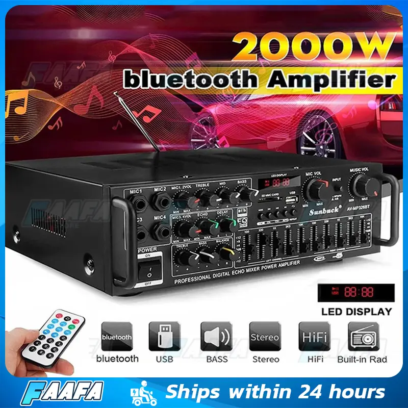 220V 2000Watts 2 Channel Amplifier With Mixer Equalizer Usb Bluetooth Fm Radio 326BT Home Stereo Audio Amplifier