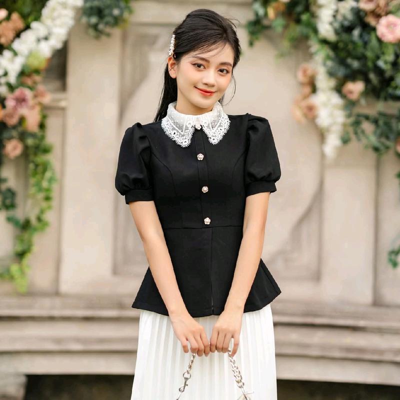 Áo Peplum By Sorella Closet, Chất Liệu Tuyết Mưa Phối cổ Ren Thanh Lịch, Áo Mặc Đi Làm, Đi Tiệc, Đi Chơi